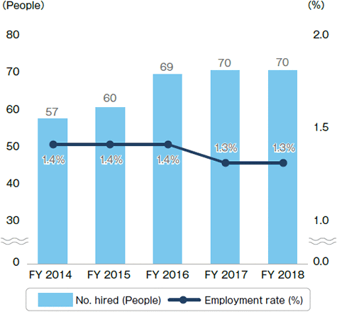 Graph of Employment for the physically challenged